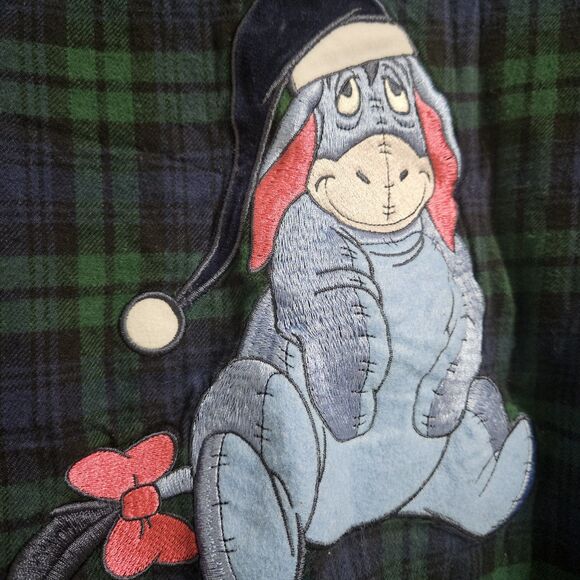 DIsney Eeyore Winnie The Pooh Flannel Night Shirt Women's Medium Green Navy - Picture 5 of 7
